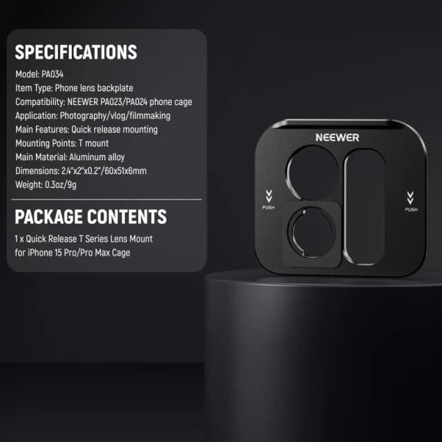 NEEWER T Series Lens Backplate for iPhone 15 Pro/Pro Max Cage ( PA034)