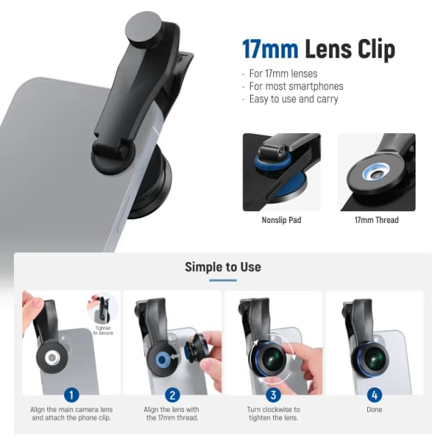 NEEWER 200° Fish Eye VR Lens with 17mm Thread Phone Lens Clip (LS-57)