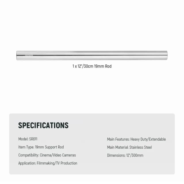 NEEWER Heavy Duty Stainless Steel 19mm Support Rod (SR010/SR011)