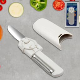 Dual-Use Knife and Peeler, 2-in-1 Stainless Steel Blades Wiith case (1 Pc) Peeling and Slicing Fruits and Vegetables, Non-Slip Handle for Comfort and Control, Portable Travel Knife with case