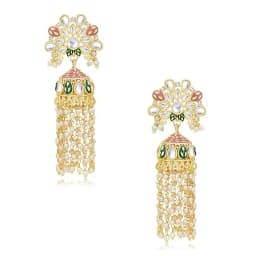 Exclusive Kundan Gold Plated Meenakari Jumki Earring Set for Women (SKR85522)