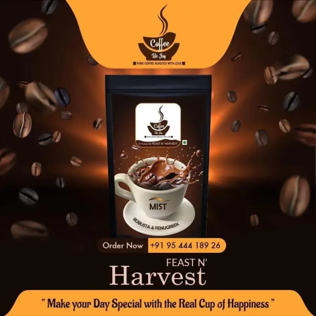 Feast N Harvest Coffee Mist – Unique Blend of Roasted Robusta (80%) & Fenugreek (20%) | Bold & Aromatic Instant Coffee