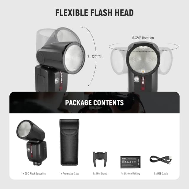 NEEWER 3000mAh Battery TTL Round Head Flash Speedlite - For Nikon(Z2-N)