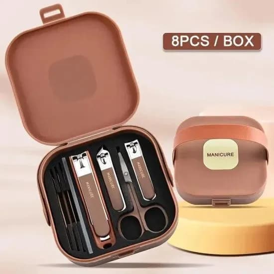 8-in-1 Manicure & Pedicure Kit | Premium Stainless Steel Grooming Tools with Stylish Case for Men & Women