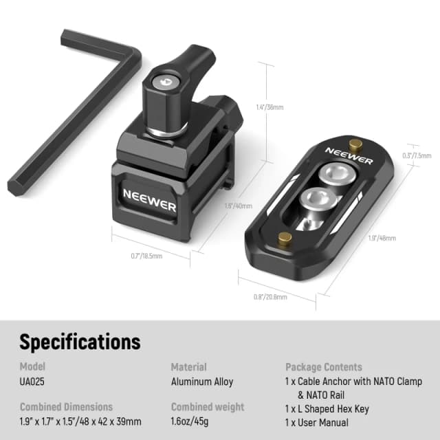 NEEWER Cable Anchor with NATO Clamp & NATO Rail (UA025)