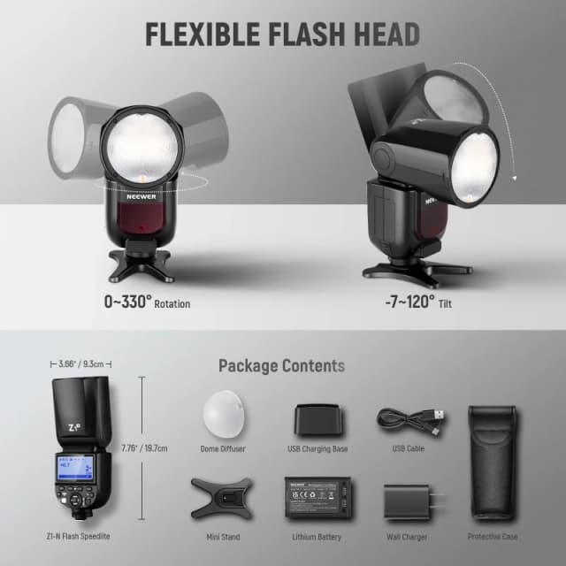 NEEWER TTL Round Head Flash Speedlite (Z1-N) - With cleaning cloth