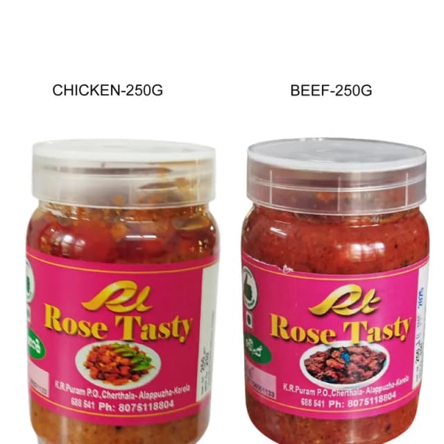 Rose Tasty Chicken & Buffalo Meat Pickle Combo – Premium Homemade Non-Veg Achar | Spicy, 100% Natural & Ready to Eat | Authentic Kerala Style Pickle- 2 x 250g