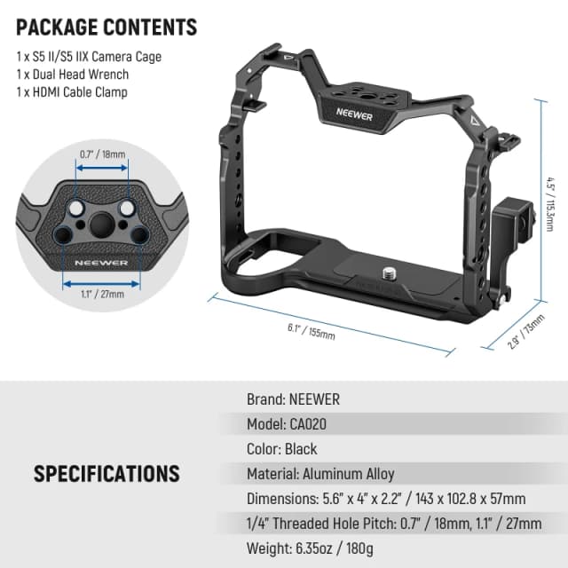 NEEWER Camera Cage For Panasonic S5 II / S5 IIX / G9 II- Half Cage(CA056)