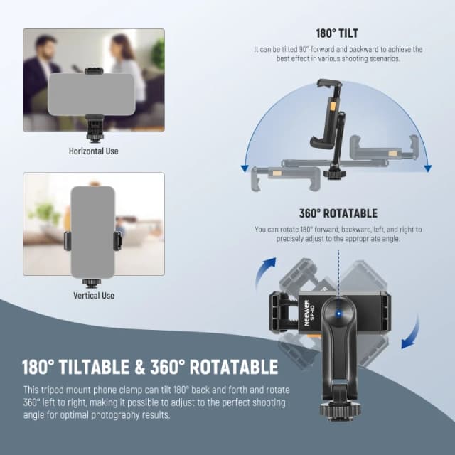 NEEWER Phone Tripod Mount Holder with 1/4" Thread & Cold Shoe (SP-10)