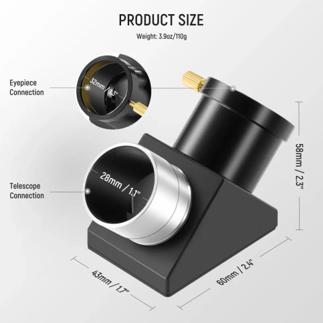NEEWER 1.25" 90° Zenith Diagonal Mirror (LT-T10)