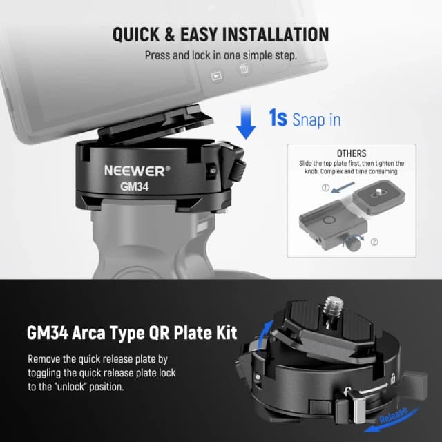 NEEWER Camera Quick Release Plate Kit with Enhanced Clamp Base(GM47)