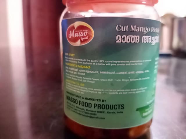 Mango pickle Masso The Real Taste Of Kerala Homemade Special Mango Pickle ( മാങ്ങാഅച്ചാർ) - 200g, 400g | Natural & Organic Homemade Mango Pickle | Mango Achar