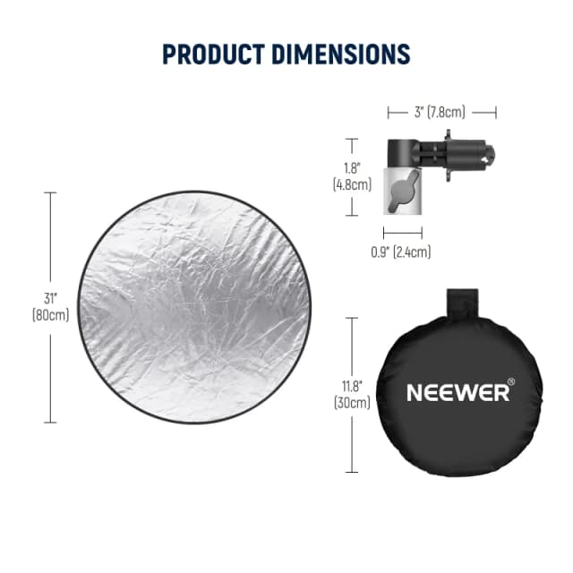 NEEWER 5 In 1 Round Reflector Kit with Holder Clip & Bag