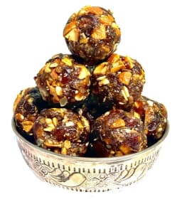 Gantasala Dry Fruit Laddu with Dates 180g No Oil, No Sugar Badam Kaju Watermelon Pumpkin Sunflower Seeds Yellow Kismis Black Kismis Sesame Seeds Ghee Dates