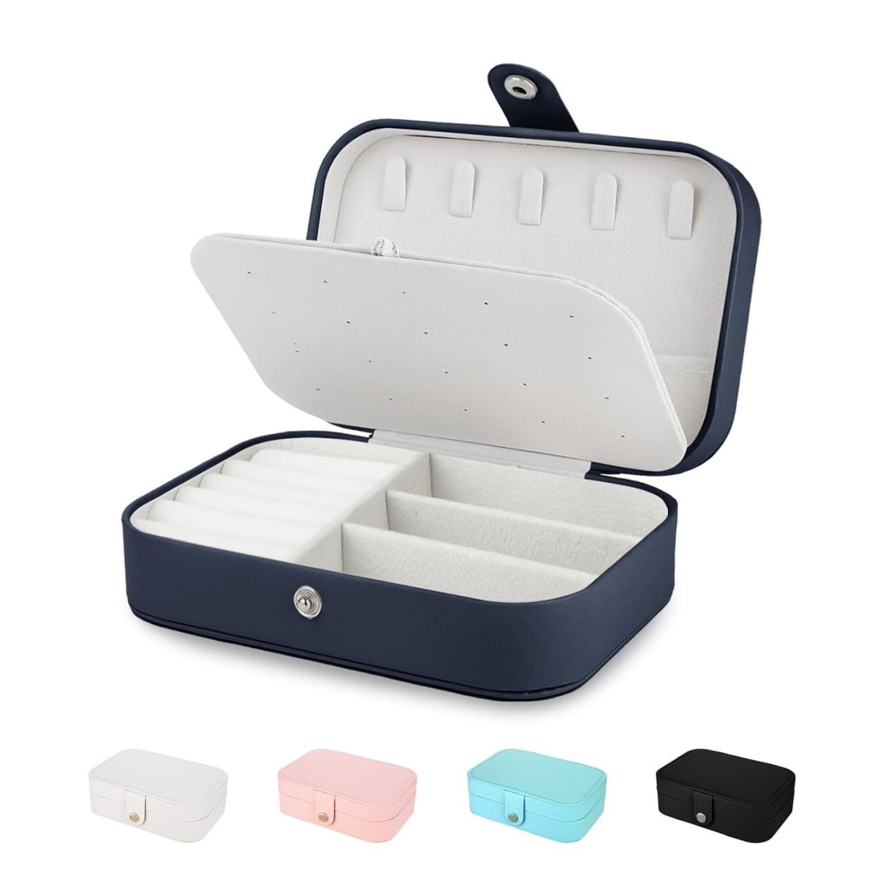 SmartGadgets PU Leather Double Layer Jewelry Box | Portable Travel Organizer for Women | Compact Storage for Earrings, Rings & Necklaces (Multicolor, Pack of 1)