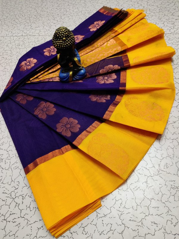 Edathal Star Collection's Attractive Kottanchi Type Cotton Sarees With Matching Contrast Blouse & Grand Munthi With Border | Cotton Silk Sarees (Uniform Available)