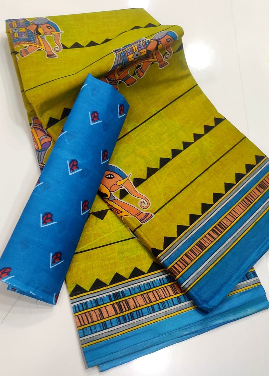 Avanika Collection's Pure Handloom Cotton Designer Sarees With Contrast Blouse For Women - Multicolour | Pure Cotton Saree