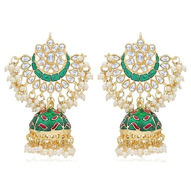 Exclusive Pearl Gold Plated Kundan Meenakari Jhumki Earring Form Women (SKR56902)