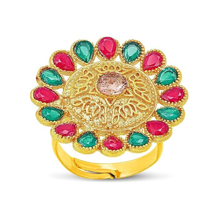Stunning Lotus Floral Gold Plated Adjustable Ring For Women (LR101428)