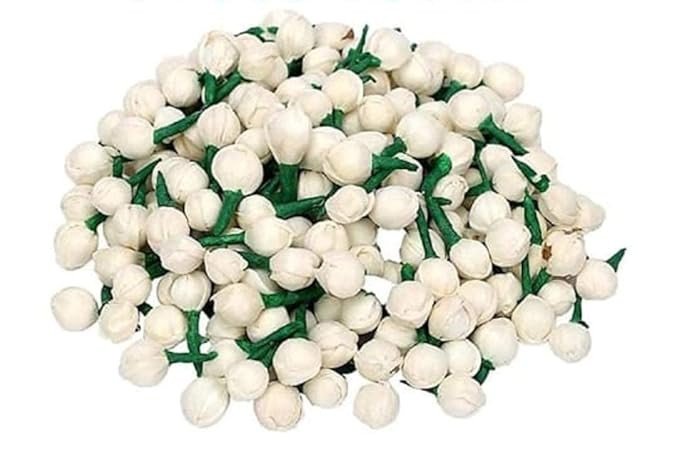 Khaira's  Artificial Mogra Buds/Jasmine Flower for Jewellery Making, Craft Material Hair Accessory Set (White- 500 Buds)