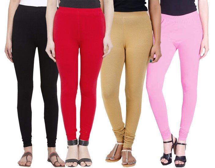 AFRA Stylish Smooth Soft Attractive Plain Pure Cotton Daily Wear Ankle Length Leggings For Girls (Combo) - Multicolour (4 in 1) | Slim Fit Leggings