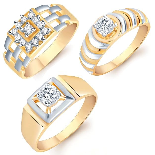 Incredible Gold Plated Cz Set Of 3 Gents Ring Combo For Women - 438CB1750SK_18