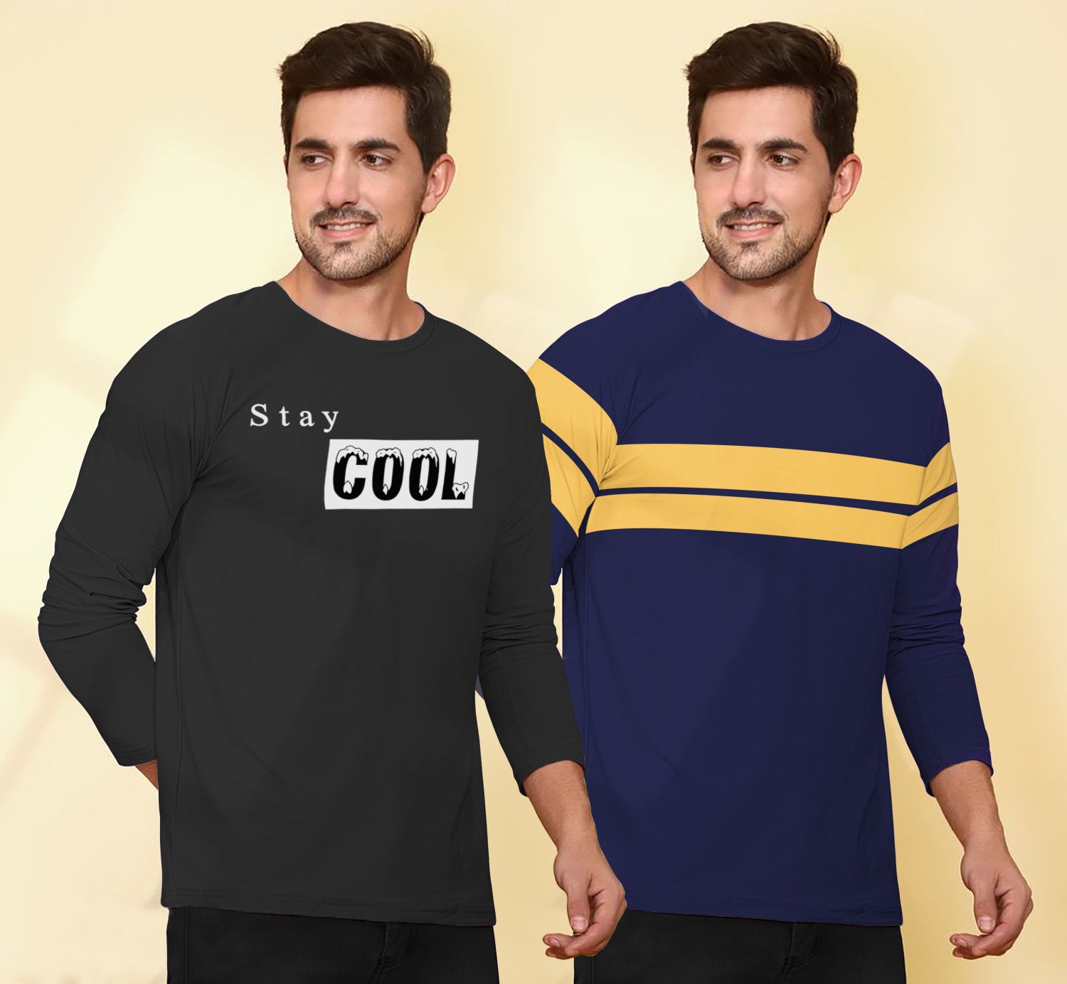 LG Garments Trendy Stylish Round Neck Full Sleeves Cotton Blend T-Shirts For Men - Multi-colour (Combo Pack Of 2) | Men's T-Shirt (Combo Offer 2 in 1) (S, M, L, XL, XXL)