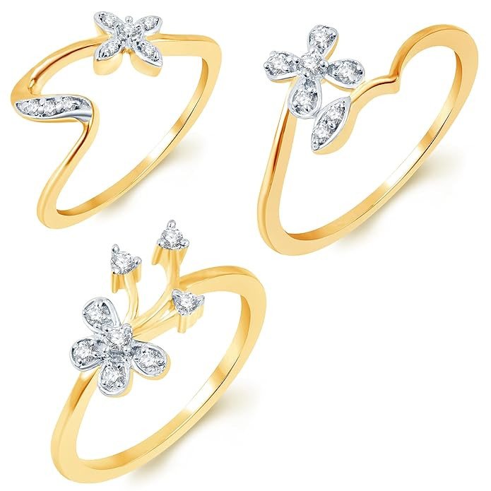 Delightful Gold Plated Cz Set of 3 Ladies Ring Combo for Women(446CB950_10)