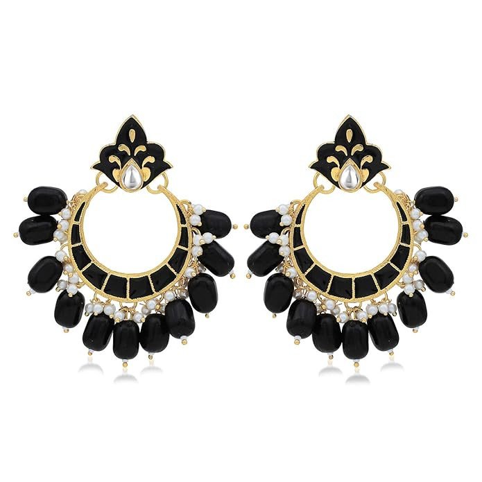 Astonish Pearl Gold Plated Kundan Meenakari Chandbali Earring for Women (SKR56886)