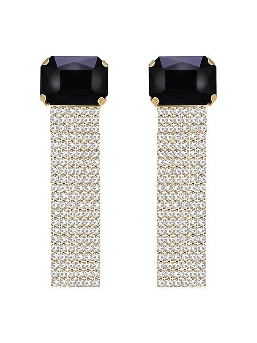 Admirable Gold Plated Black Stone Studded Dangle Earrings | Fashion Jewellery for Women (E104796)