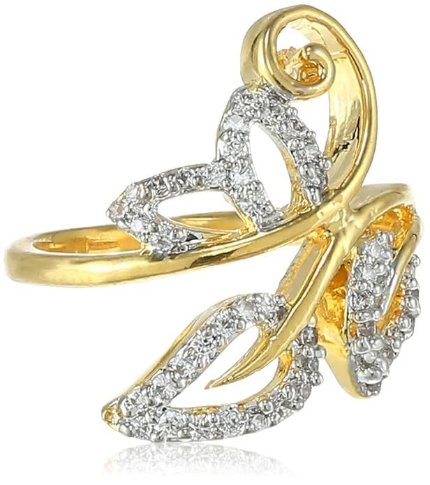 Women Gorgeous Leafy Gold and Rhodium Plated Cz Ring(8093Rczr840_8)