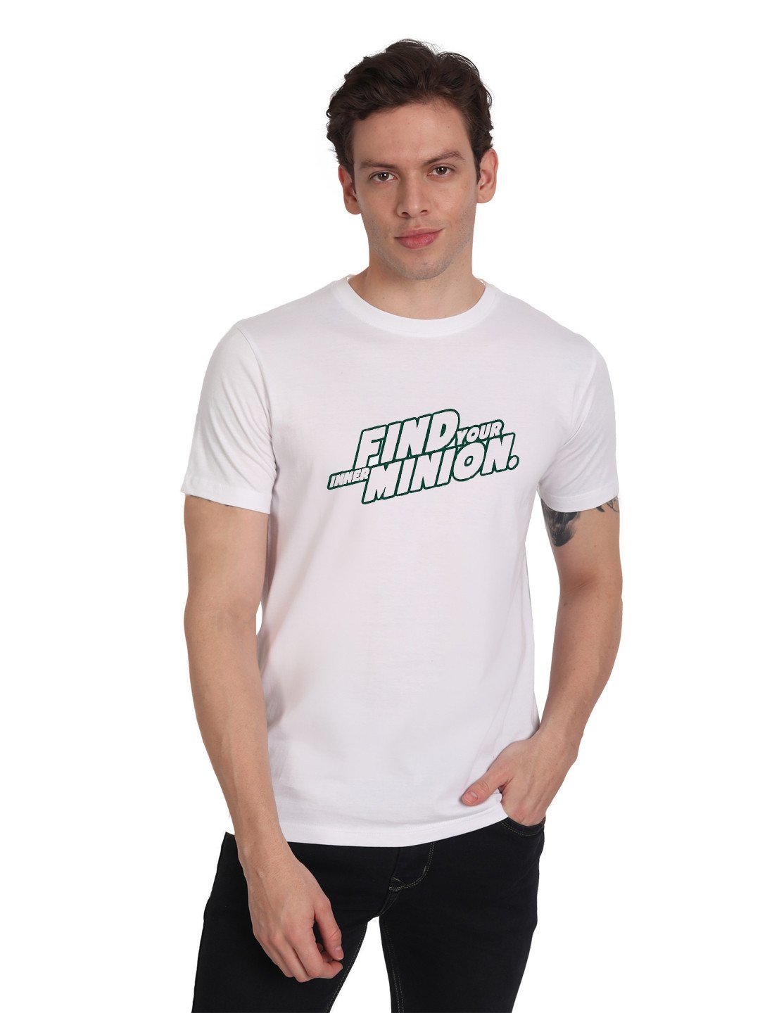 Beorign Stylish Regular Fit Casual Solid Printed Cotton Blend T-Shirt For Men - White Colour ( M , L , XL )