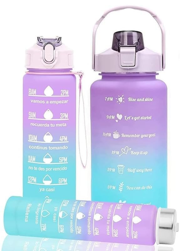 SmartGadgets 3 PCS Motivational Bottle-Set of 3 Water Bottle with Motivational Time Marker | Sipper Water Bottle with Straw, Leakproof BPA Free Bottle for Gym Fitness Outdoor Sports(2Litre, 900ml, 350