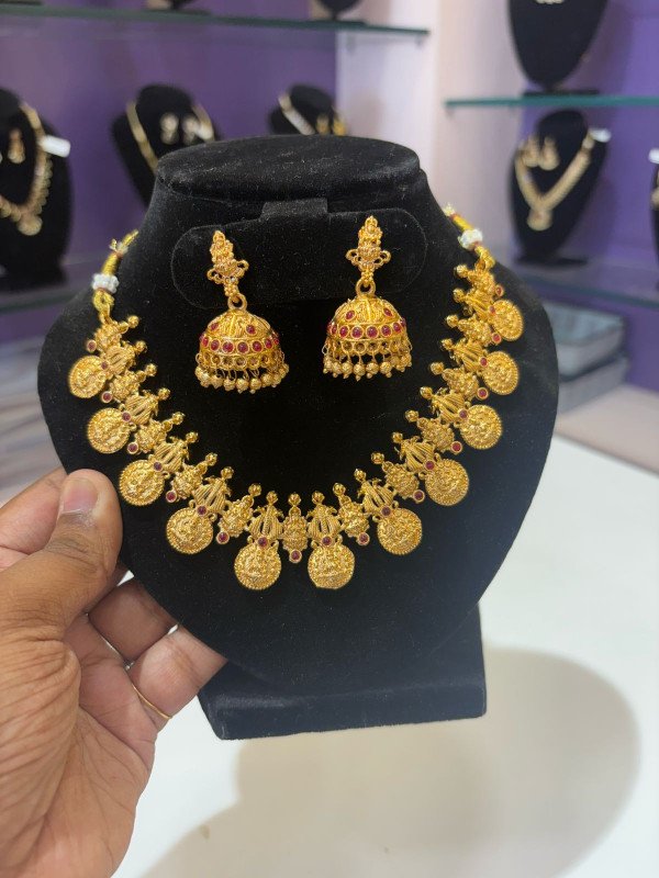 Flora's Lakshmi Neck Set /Traditional Handcrafted Lakshmi Necklace With Earrings For Women