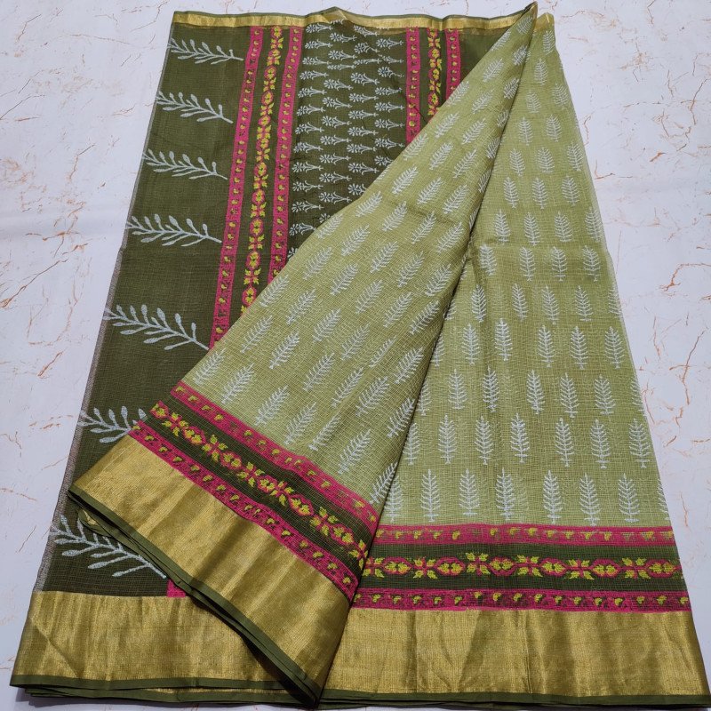 Edathal Star Collection's Soft & Smooth Kota Doria Pure Cotton Block Printed Saree With Blouse - Multi Colour | Block Printed Pure Cotton Saree With Blouse