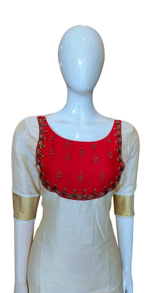 Avanika Collection's Kerala Traditional Attractive Tissue Cotton Churidar Full Set - Multicolour (Tissue Dupatta With Bead Work) | Kerala Traditional Salwar Set