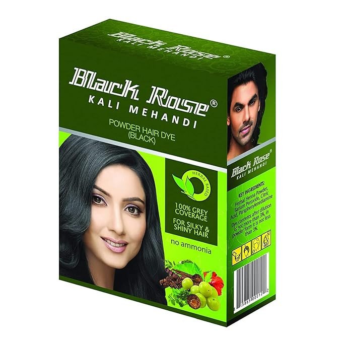 Black Rose Kali Mehandi | Herbal Black Henna Hair Color | 5sachets of 10gm each (50 Gms) (2 box of 5 sachets)