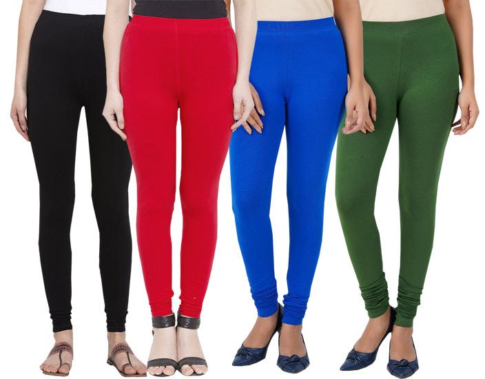 AFRA Stylish Smooth Soft Attractive Plain Pure Cotton Daily Wear Leggings For Girls (Combo) - Multicolour (4 in 1) | Slim Fit Leggings