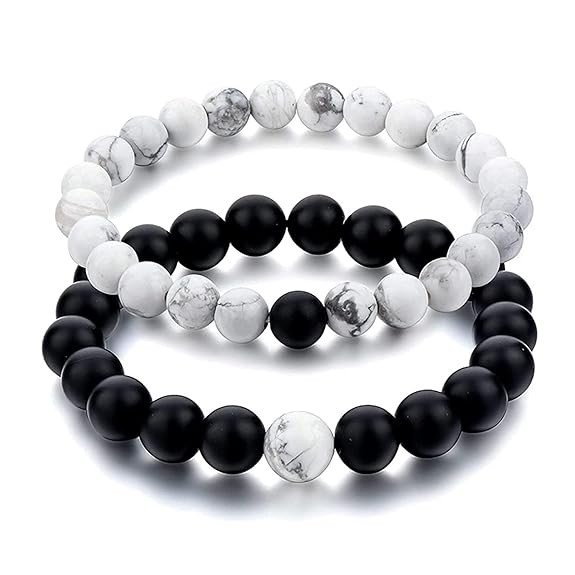 Adjustable Multi Style Bracelet Sets Made With Beads For Girls And Boys (Black White)