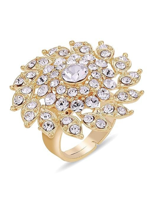Elegant Floral Gold Plated AD Stones Studded Adjustable Free Size Finger Ring | Fashion Jewellery for Women (LR104962