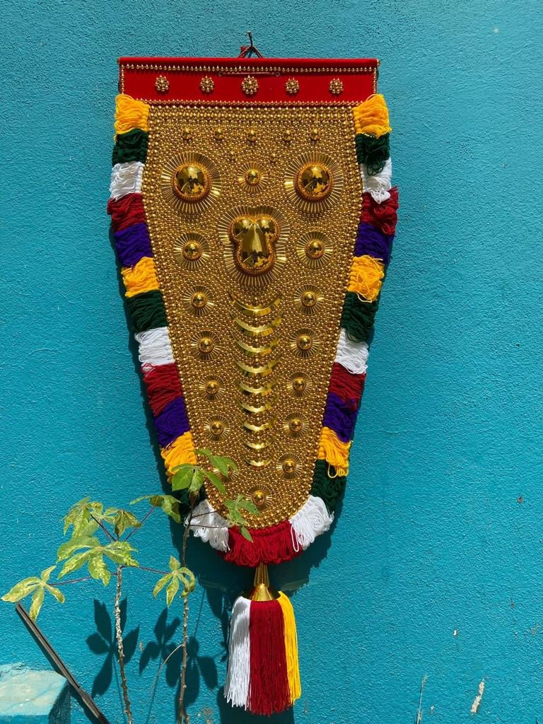 Riya's Kerala Traditional Gold Plated Wall Hanging Nettipattam (നെറ്റിപ്പട്ടം) | High Quality Elephant Caparison (5 Feet)