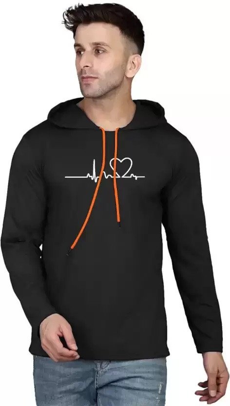 L G Garments Men's Trendy Stylish Cotton Rich Blend Printed T-Shirt With Hoodie - Black & Navy (S , M , L , XL , XXL)