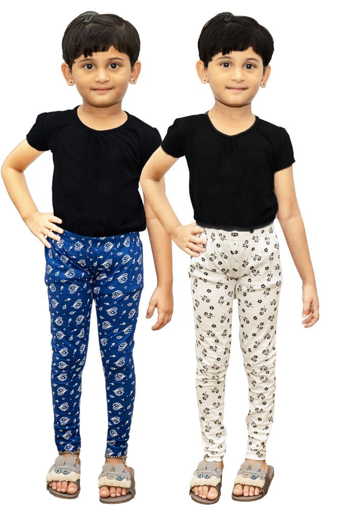 AFRA Stylish Attractive Pure Cotton Printed Leggings For Kid's 2 Pack Combo (Multi-coloured) | Girl's Leggings Combo (2 in 1)