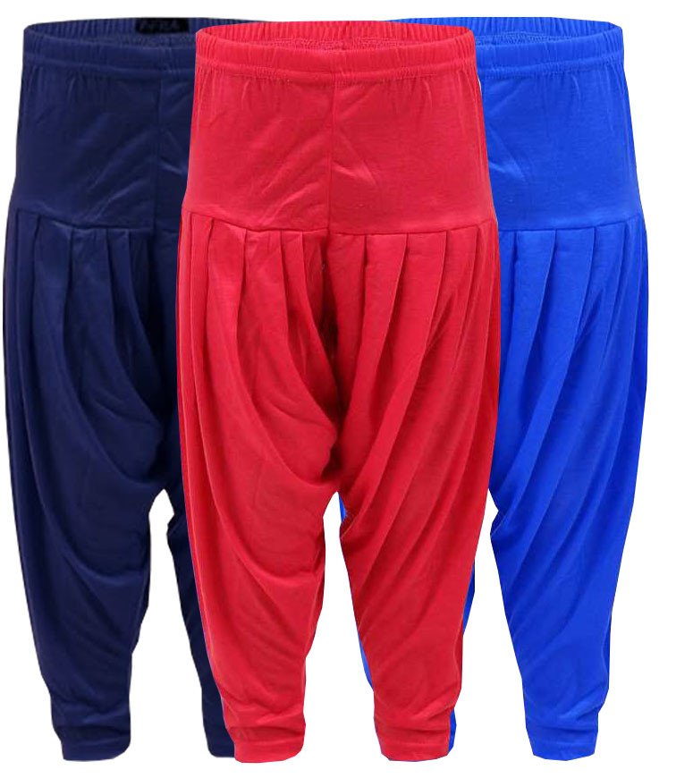 AFRA Kid's Smooth And Soft Solid casual Full Length Viscose Solid Patiala Pant - 3 Pack Combo | Dhoti | Girl's Patiala Pants (3 in 1)