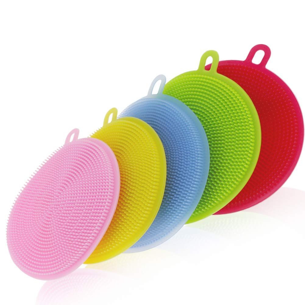 SmartGadgets Cleaning Supplies Sponges Silicone Scrubber for Kitchen Non Stick Dishwashing & Baby Care Sponge Brush Household Health Tool (Multicolor, 5pcs)