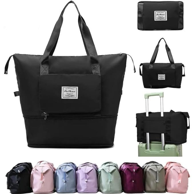 SmartGadgets  Expandable Travel Bags for Women, Duffle Bags for Women Luggage, Foldable Vanity Traveling Bag, Waterproof Hand Bag for Ladies Personal Items(Black)