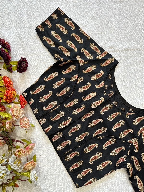Sai Ram Textile's Attractive Ajrakh Pure Cotton Boat Neck blouse | Ready Made Blouse