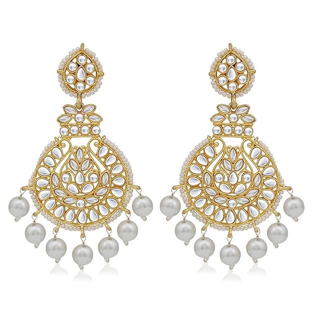 Gleaming Pearl Gold Plated Kundan Chandbali Earring for Women (SKR56894)