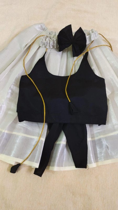 Beautiful & Attractive Kerala Style Kids Pattupavada - Black & White | Kids Stitched Pattupavada | Skirt & Jacket