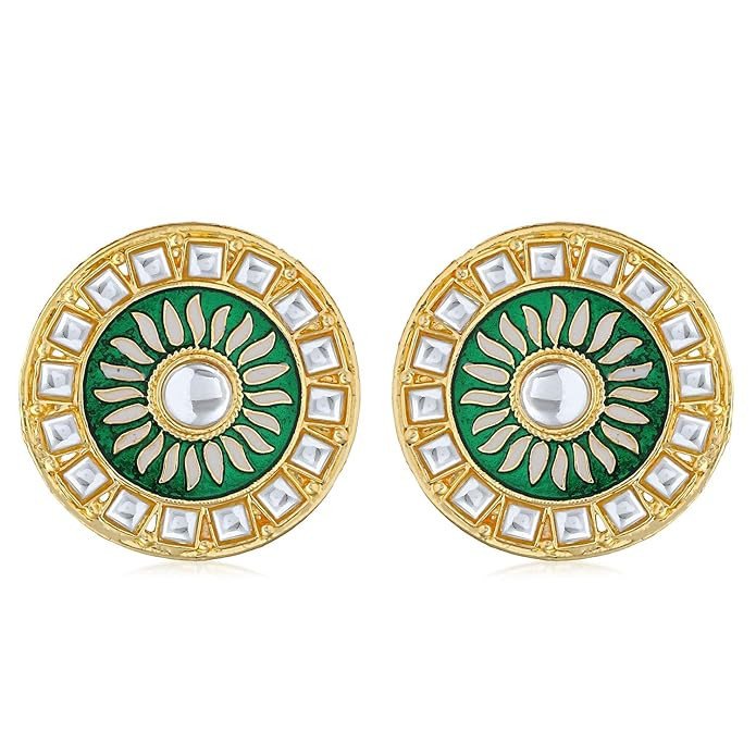 Classic Gold Plated Kundan Meenakari Stud Earring For Women (SKR56840)